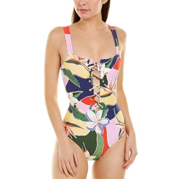 Onia Women's‎ Raquel One Piece Lace-up in Pastel Color Floral Print Camo XL - Picture 1 of 5